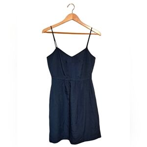 J CREW Lined Mini Dress Womens Pockets Navy Blue Spaghetti Strap
